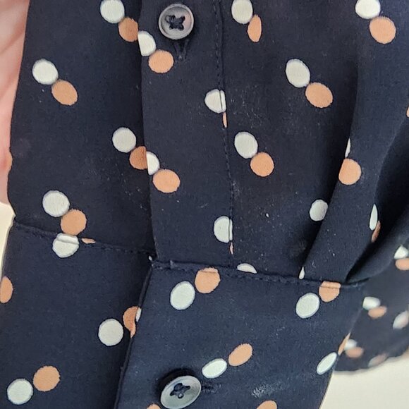 Ann Taylor Navy Blue Long Sleeve Classic Button Down Polka Dot Blouse -Medium - Picture 4 of 6